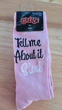Grease Movie Tell Me About It Stud Pink Crew Socks Size 6.5-12 Paramount nwt